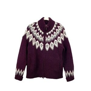 L.L. Bean Classic Ragg Wool Fair Isle zip Cardigan sweater Size S Petite Nordic